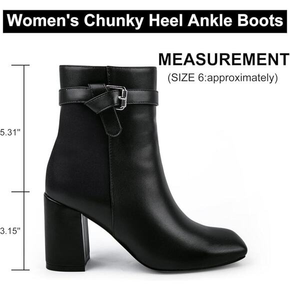 NIB Women's Booties Chunky Heel Side Zipper Ankle Boots for Ladies Black - Picture 3 of 6